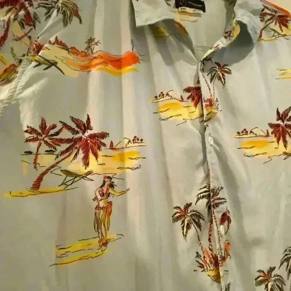 Men’s Hawaiian Short Sleeve Button Down Shirt Palm Trees Hula Dancer XXL Rayon - Picture 3 of 8